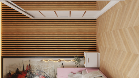 Dormitor Tony Tapitat Stofa Roz cu dulap 200*200 usi glisante Alb cu Oglinda, noptiere si comoda [3]