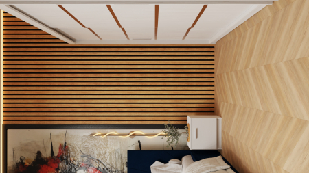 Dormitor Tony Tapitat Stofa Albastra cu dulap 200*200 usi glisante Alb, noptiere si comoda [1]