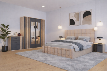 Mobilier Dormitor - Dormitor Dallas Cu Pat Regal Tapitat