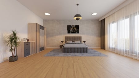Dormitor Dallas Cu Pat Regal Tapitat Gri [2]