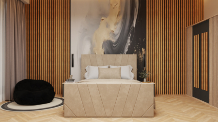 Mobilier Dormitor - Dormitor Dallas Cu Pat Tony Tapitat Bej