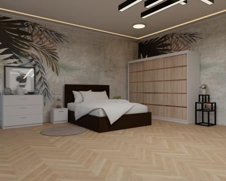 Dormitor: Lotus Pat Tapitat Dressing 250x200 Alb&Sonoma 3 Usi  [2]