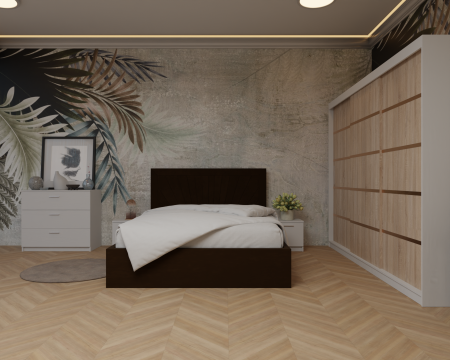 Seturi Dormitor - Dormitor: Lotus Pat Tapitat Dressing 250x200 Alb&Sonoma 3 Usi 