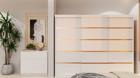 Dormitor Lucas Tapitat cu dulap 250*200 usi glisante Alb, noptiere si comoda [2]