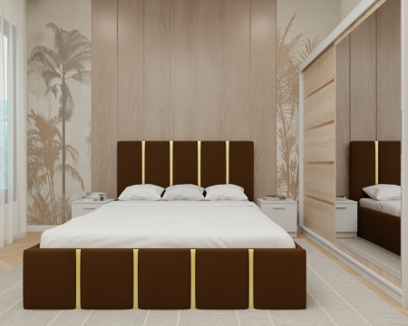 Mobilier Dormitor - Dormitor MILANO Tapitat, 200X200 Alb&Sonoma cu oglinda, Somiera Rabatabila