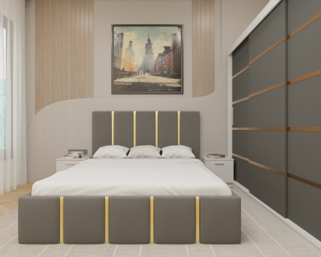 Mobilier Dormitor - Dormitor MILANO Tapitat, 250X200 Alb&Antracit fara oglinda, Somiera Rabatabila