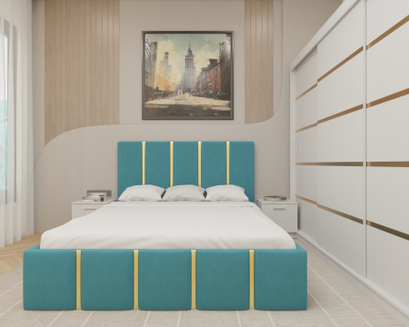 Mobilier Dormitor - Dormitor MILANO Tapitat, 250X200 Alb fara oglinda, Somiera Rabatabila