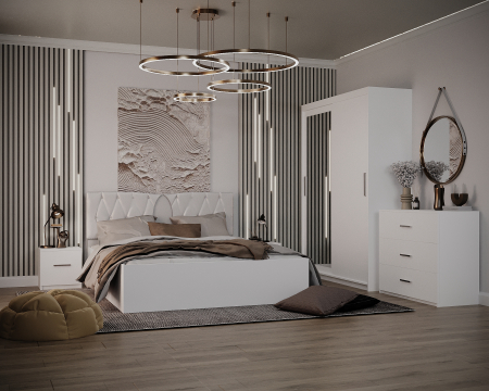 Seturi Dormitor - Dormitor Valencia Alb Dressing 2 usi cu oglinda