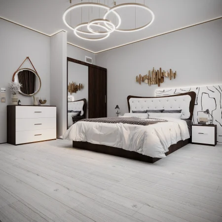 Mobilier Dormitor - Dormitor Vista Tapitat  2 Usi cu Oglinda Wenge&Alb