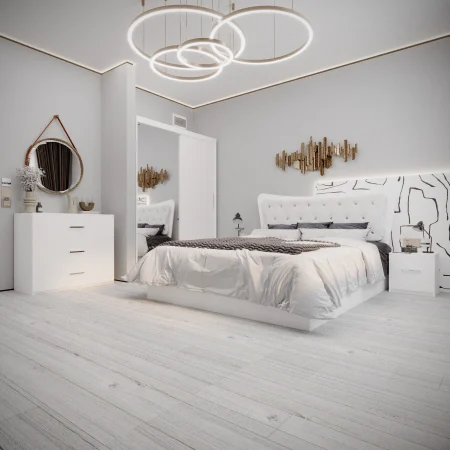 Mobilier Dormitor - Dormitor Vista Tapitat Alb 2 usi cu Oglinda