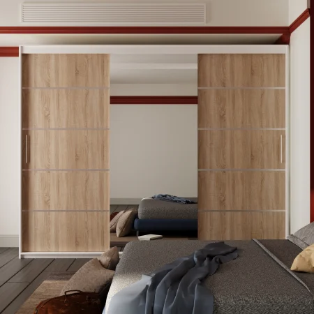 Mobilier Dormitor - Dressing Nordis cu Oglinda Sonoma&Alb
