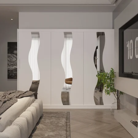 Mobilier Dormitor - Dulap Globus 3 Usi cu Oglinda Alb 230*