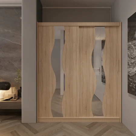 Mobilier Dormitor - Dulap Globus  2 Usi cu Oglinda Sonoma 200*
