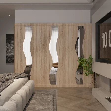 Mobilier Dormitor - Dulap Globus 3 Usi cu Oglinda Sonoma 230*