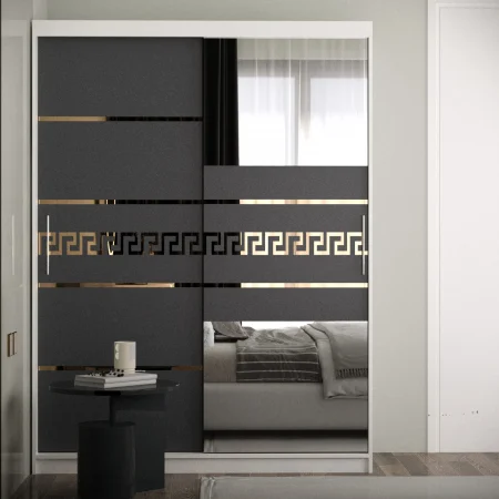 Mobilier Dormitor - Dulap Venus Gold cu Oglinda Alb&Antracit