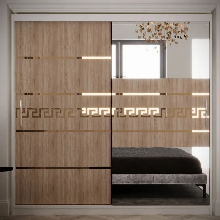 Mobilier Dormitor - Dulap Venus Gold cu Oglinda Alb&Sonoma 200*200