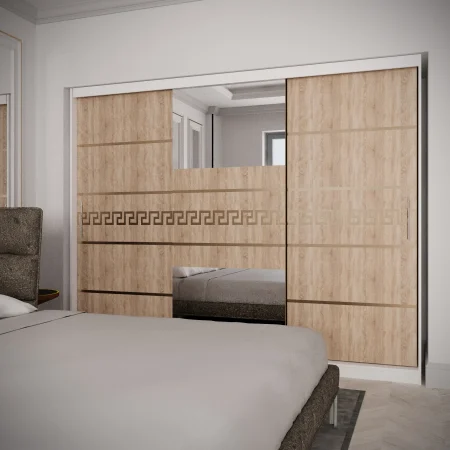Mobilier Dormitor - Dulap Venus  Gold cu Oglinda Alb&Sonoma 230*200