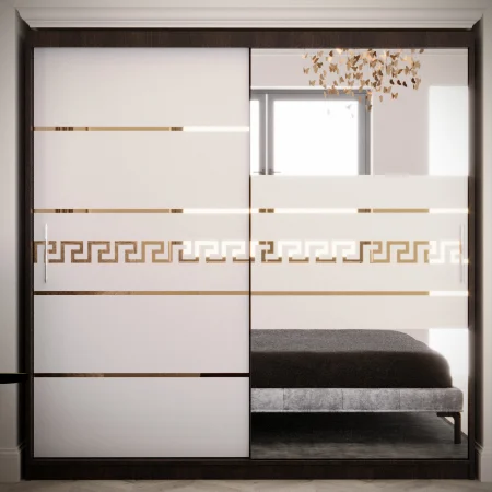 Mobilier Dormitor - Dulap Venus Gold cu Oglinda Wenge&Alb 200*200