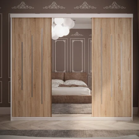 Mobilier Dormitor - Dulap Venus Space 230*200 Cu Oglinda Alb&Sonoma