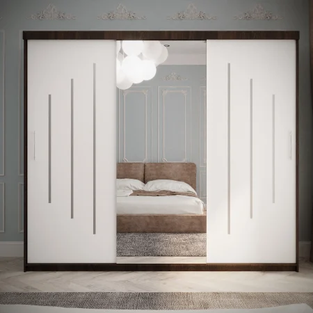 Mobilier Dormitor - Dulap Venus Space 230*200 Cu Oglinda Wenge&Alb