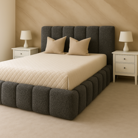 Mobilier Dormitor - Pat tapitat AURORA , Saltea inclusa, Calitate Superioara   ✔