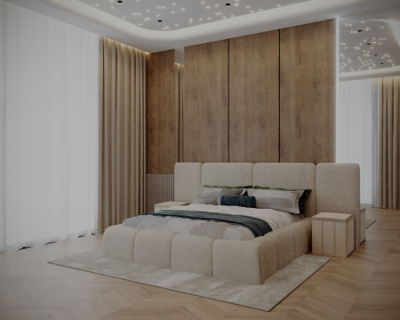 Mobilier Dormitor - SET Pat ROYAL cu 2 noptiere tapitate, calitate superioara ✔