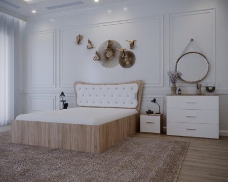 Set Pat Vista Tapitat Sonoma&Alb cu Noptiere si Comoda [1]