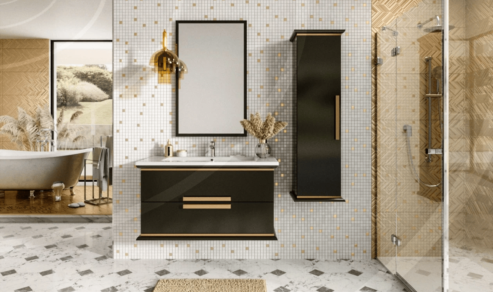 Set Baie Hermes 800 Negru 3 Unitati