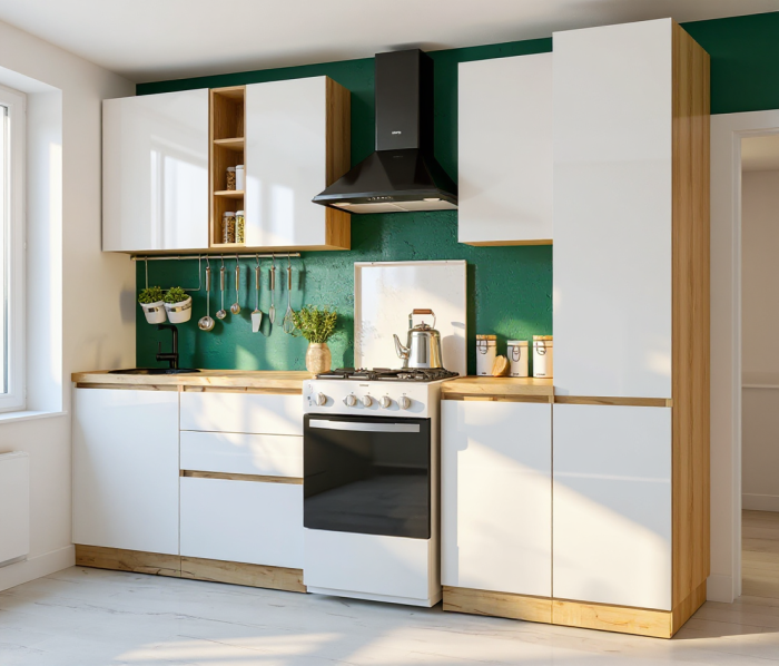 Bucatarie Chelsea 2m Stejar K003 Alb 200x60x215 cm [3]