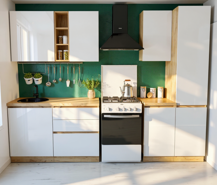 Bucatarie Chelsea 2m Stejar K003 Alb 200x60x215 cm [5]