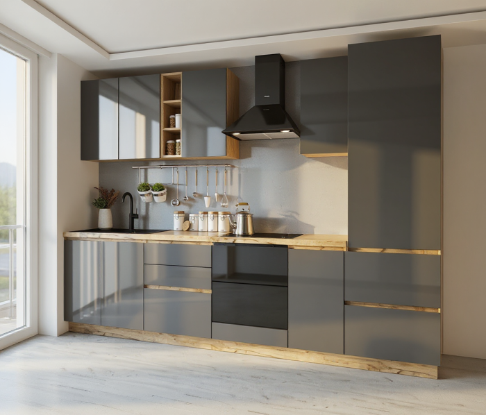 Bucatarie Chelsea 3m Stejar K003 Antracit 300x60x215 cm [2]