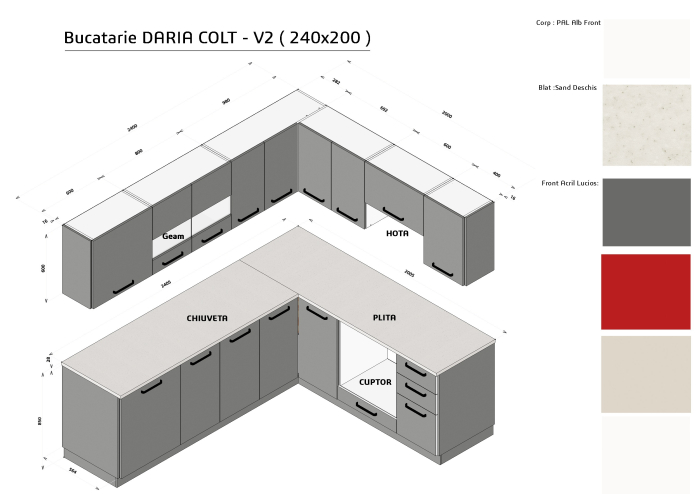 Bucatarie Daria colt V2, Alb+Antracit [8]