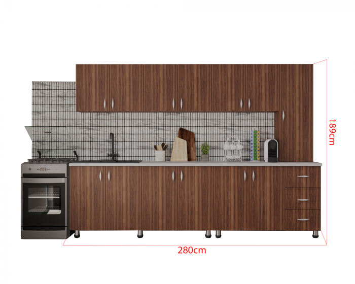Bucatarie Yustina nuc, 280x43x189cm [4]