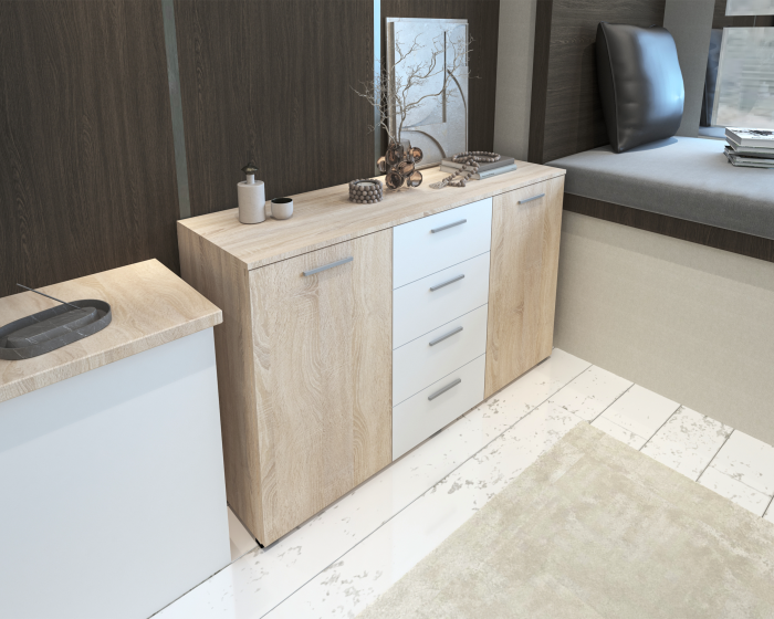 Comoda Lileia Ro, 134x41x81 cm, Sonoma/Alb [3]