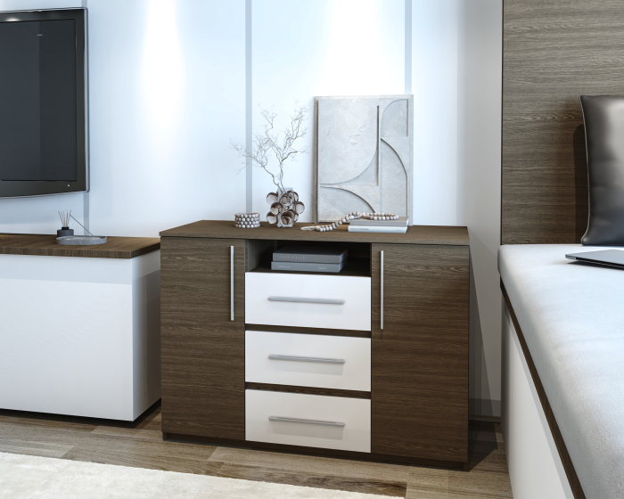 Comoda Maya, 120x45x86 cm, Wenge/Acril Alb [2]