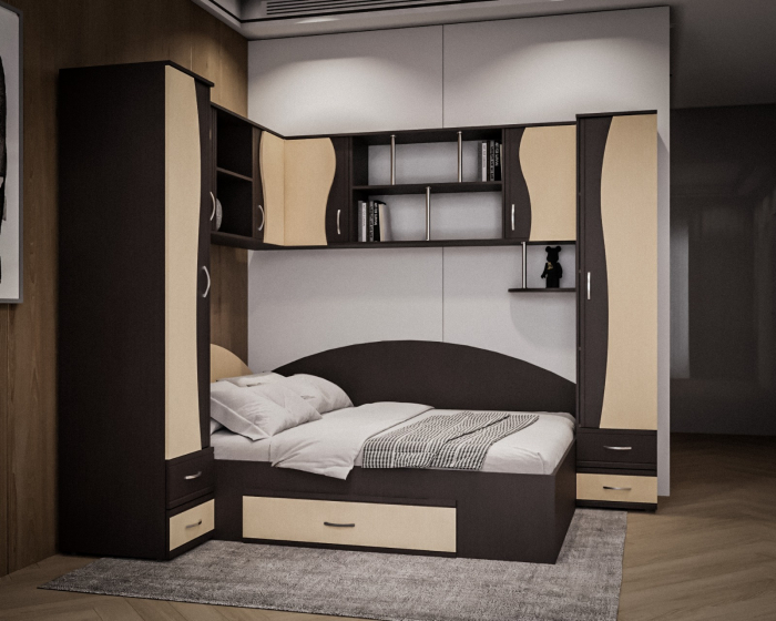 Dormitor Tineret Colt S, Wenge+Mesteacan 187x51/247x200 cm [2]