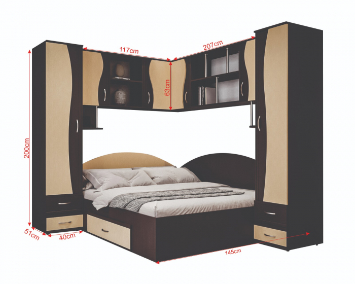 Dormitor Tineret Colt S, Wenge+Mesteacan 187x51/247x200 cm [8]