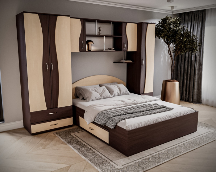 Dormitor Tineret cu D2 Wenge+Mesteacan [4]