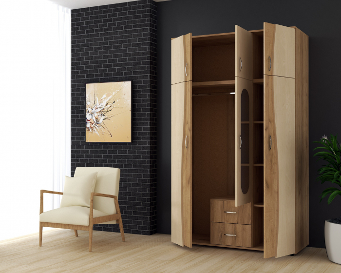 Dulap 3U S, 120x50x198 cm, K003+Mesteacan [2]