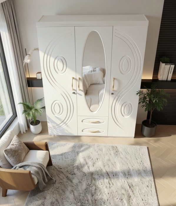 dulap alb cu oglindă, 150x50x200 cm [4]