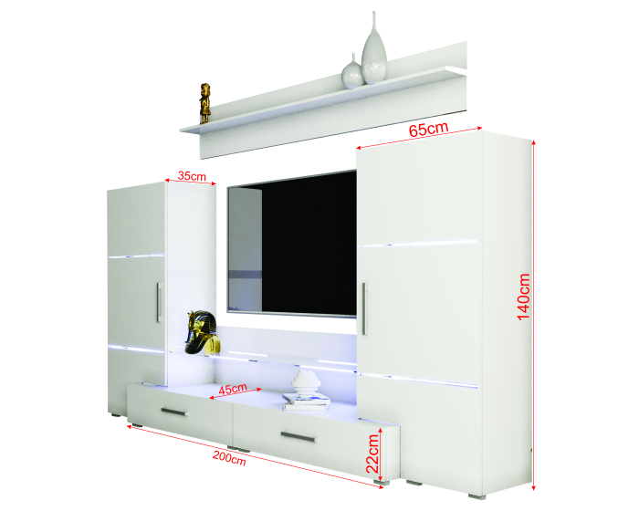Living Domino 280x45x140 cm, MDF Alb Lucios [8]