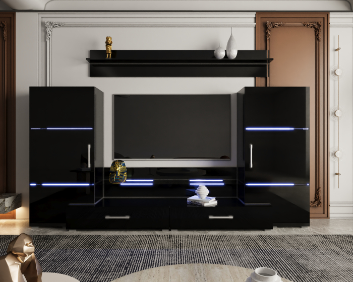 Living Domino 280x45x140 cm, MDF Negru Lucios [4]