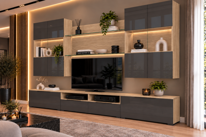 Living MP2 Sonoma + Acril alb, negru, antracit, cappucino Sonoma+Antracit [5]
