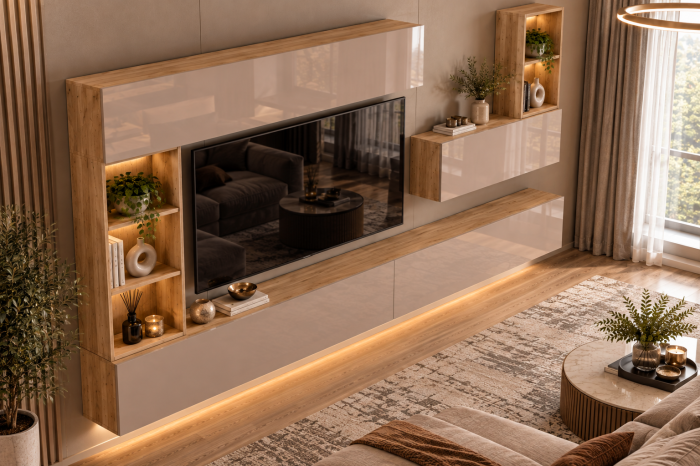 Living MP4 Stejar K003 + Acril alb, Cappuccino, Negru K003+CAPPUCCINO [2]