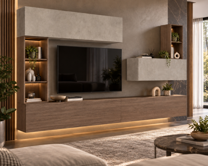 Living MP4 Stejar K696 Umber Primavera + Kasmir, Gri ciment, Alb mat Stejar K696 Umber Primavera+K692_Cloud Granada [5]