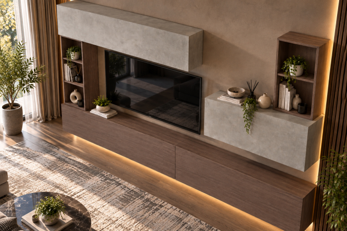 Living MP4 Stejar K696 Umber Primavera + Kasmir, Gri ciment, Alb mat Stejar K696 Umber Primavera+K692_Cloud Granada [4]