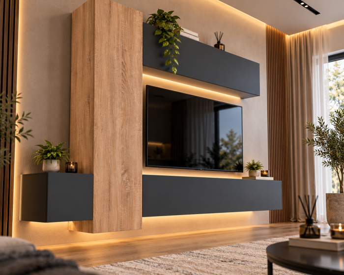 Living MP6 Stejar Sonoma + Gri ciment, Antracit, Alb mat Sonoma+Antracit [2]