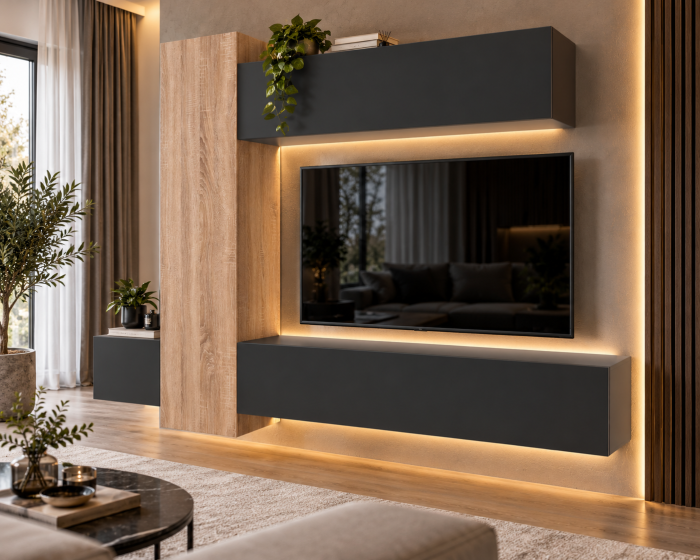 Living MP6 Stejar Sonoma + Gri ciment, Antracit, Alb mat Sonoma+Antracit [4]