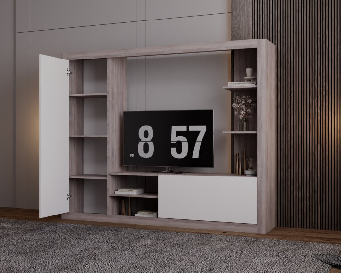 Living Rona Stejar Gri + Alb 200x36x160 cm [5]