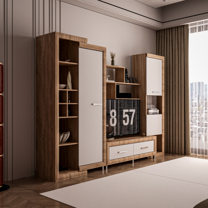 Living Sicilia 267x43x197cm Sonoma + Alb Lucios [9]